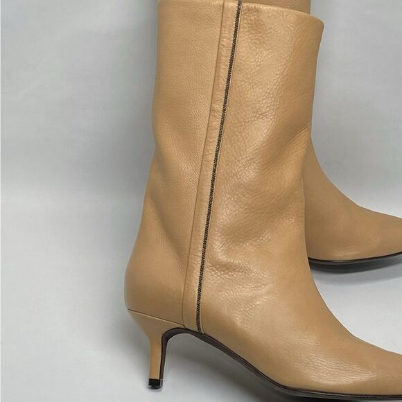 Brunello Cucinelli Bead embellished Leather Kitten-Heel Boots size 37 - Picture 6 of 12